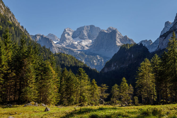 Scenic view of mountains against clear sky