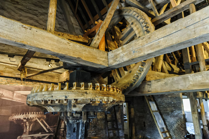 Low angle view of ceiling with mechanism of a windmill