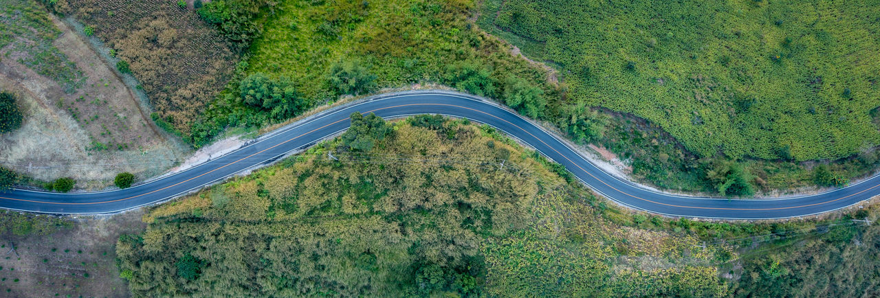 Aerial landscape view mountain paths rural road between the city at doi chang chiang rai thailand