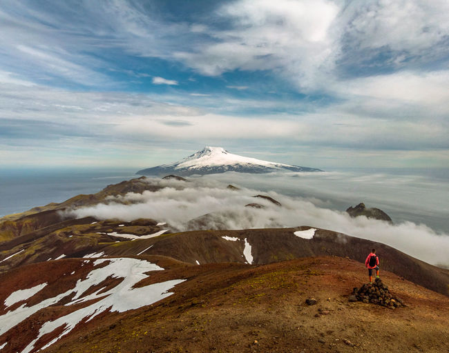 Scenic view of snowcapped mountain against sky