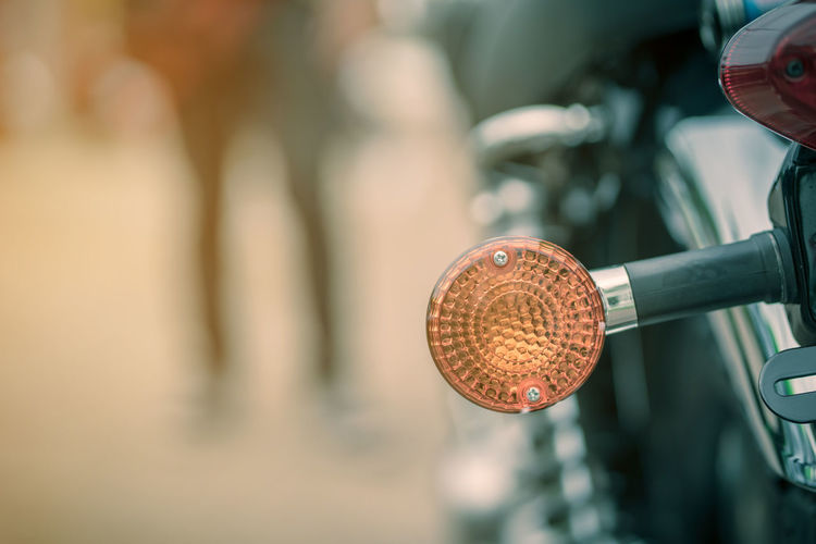 Close-up of motorcycle headlight