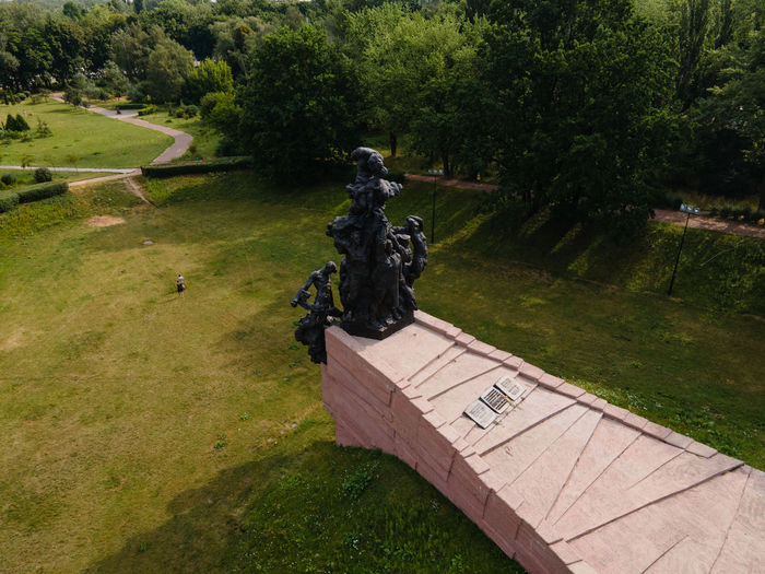 High angle view of statue in park