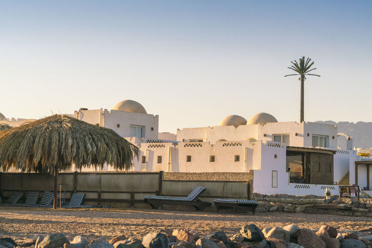 Bedouin style tourist resort in dahab with sunbathing decks