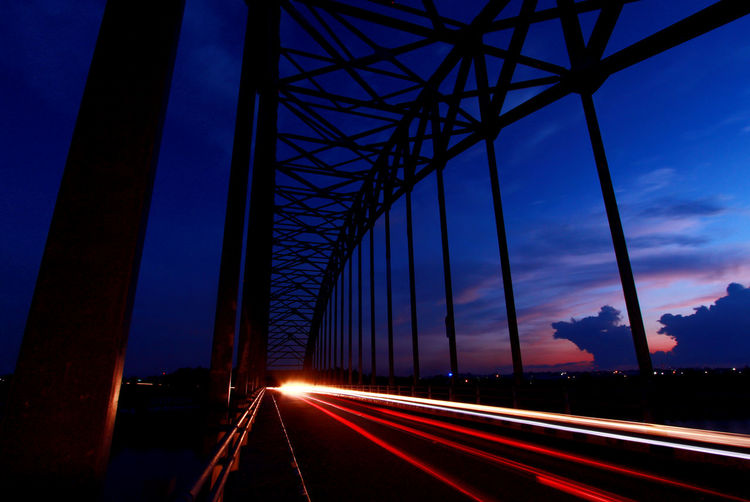 Light trails on road at night