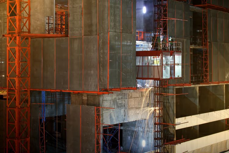 View of construction site at night