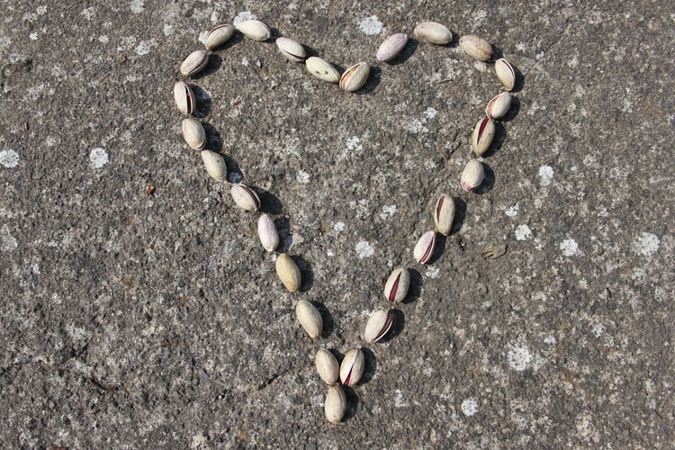 Directly above shot of heart shape made of pistachio nuts