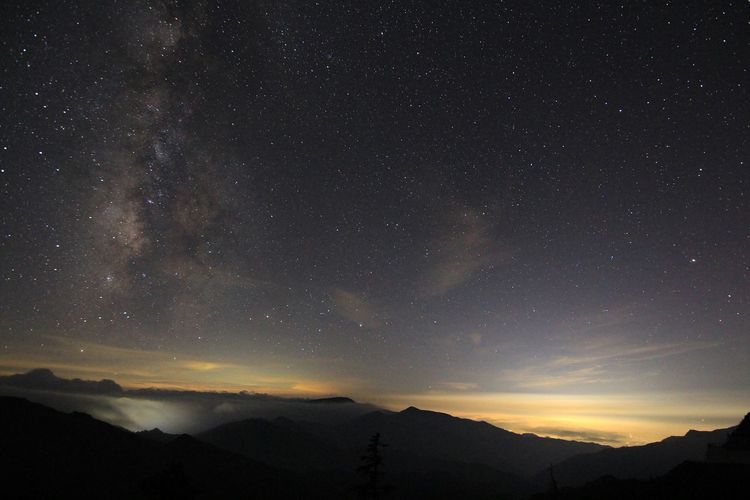 Silhouette landscape against starry sky
