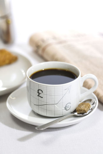 Financial chart on coffee cup
