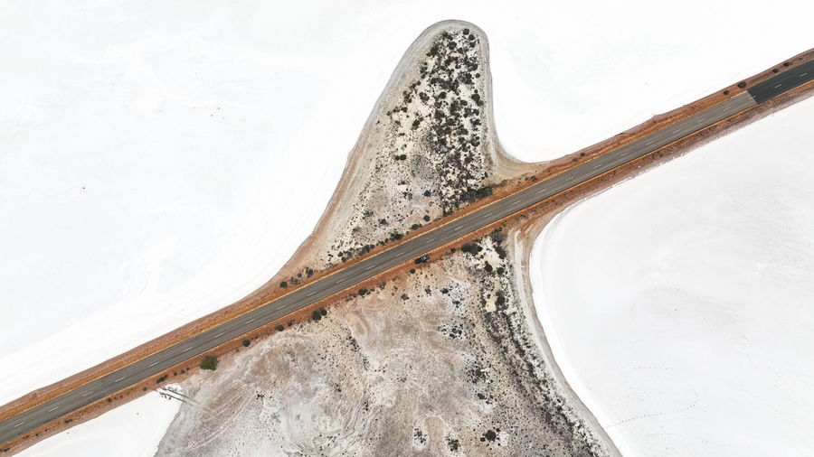 High angle view of snow covered landscape