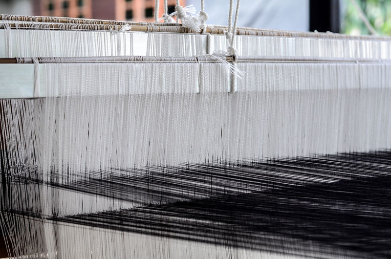 Close-up of loom in textile industry