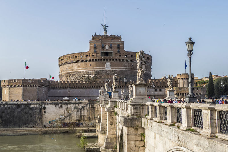 Tevere river and castle sant'angelo in rome with blue sky