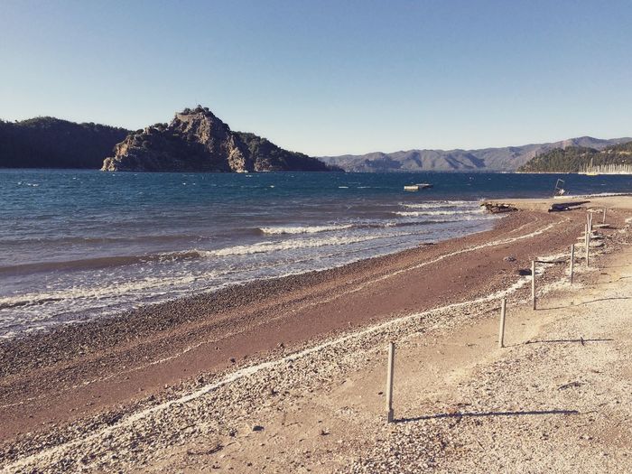 Scenic view of sea against clear sky
