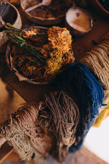 Herbs for natural dyes for textile making in oaxaca, mexico