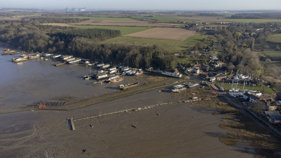 An aerial view of pin mill in suffolk, uk