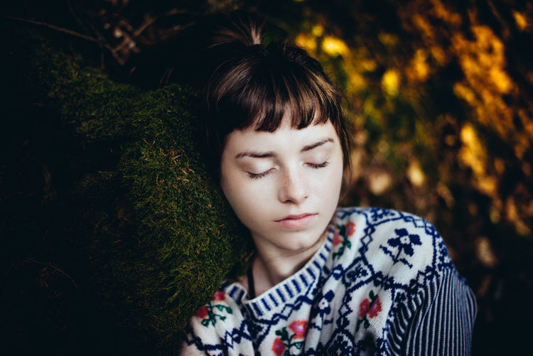 Adult Child Childhood Close-up Eyes Closed Front View Headshot Nature Night One Person One Young Woman Only Outdoors People Portrait Young Adult