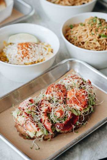 High angle view of food on table
