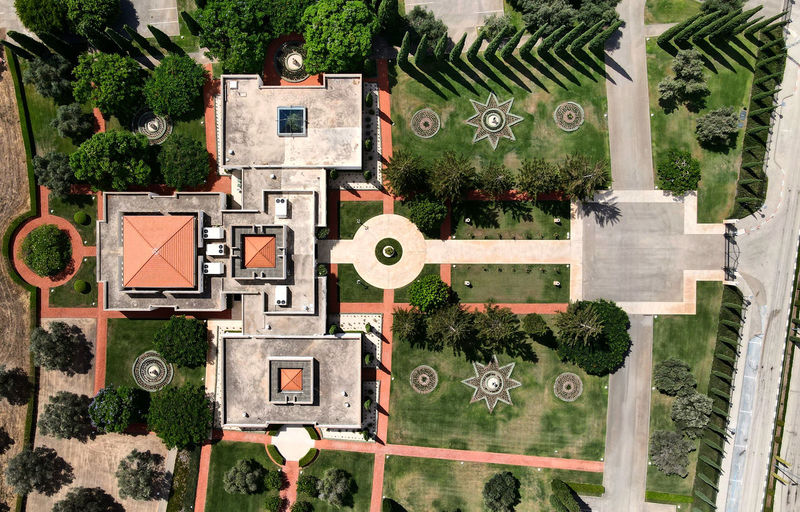 Directly above shot of old telephone booth against trees