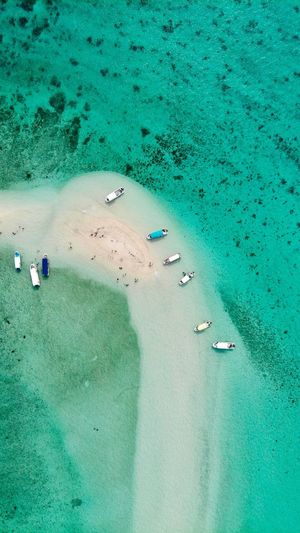 Aerial view of boat moored in sea
