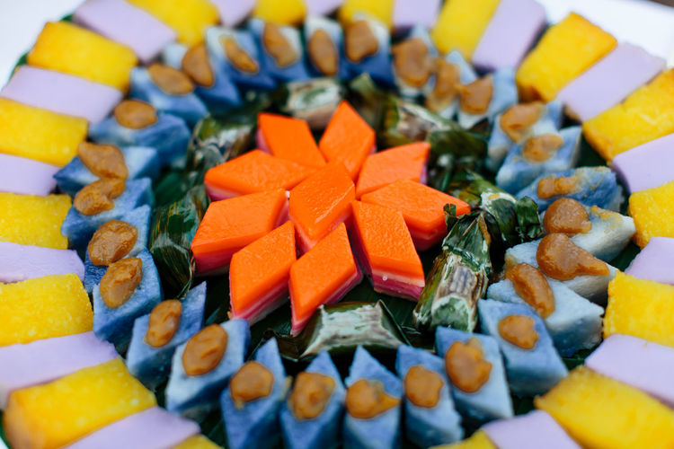 Close up view of a nonya peranakan  traditional  cakes. it is mainly served during celebrations