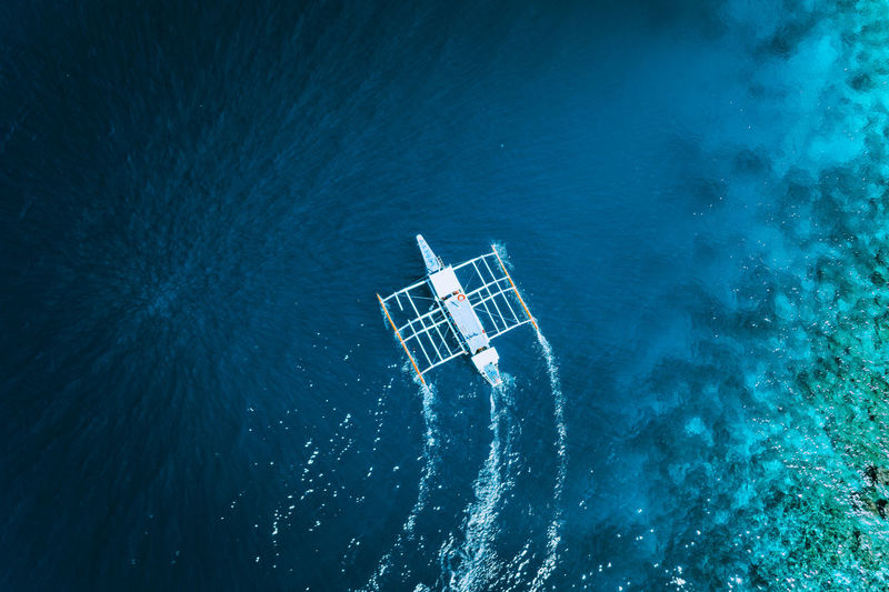 High angle view of boat on sea