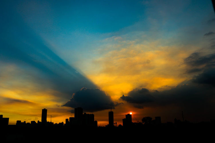 City skyline at sunset