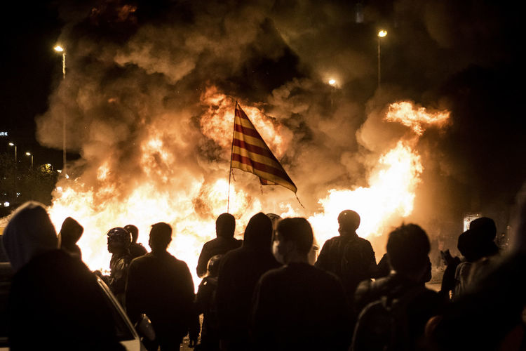 Protest in barcelona, riots on the street of barcelona spain