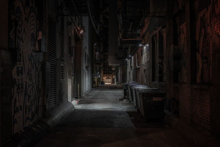 Alley in city at night