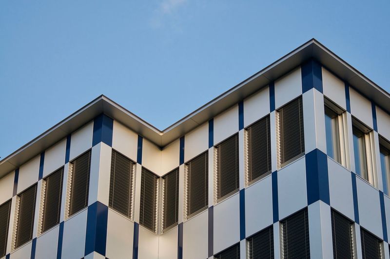 Close up view of a modern office building facade in the city of lugano, switzerland