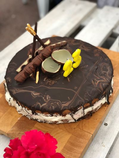 High angle view of cake on table