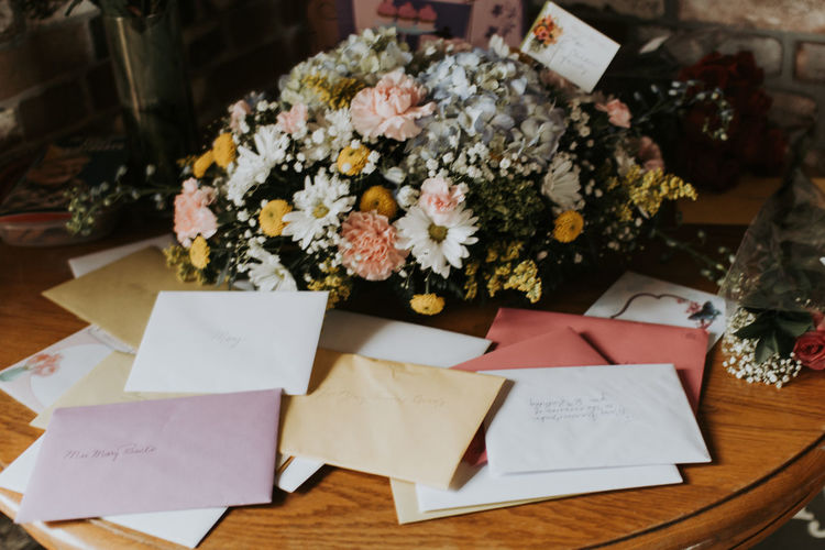 Close-up of flowers on table
