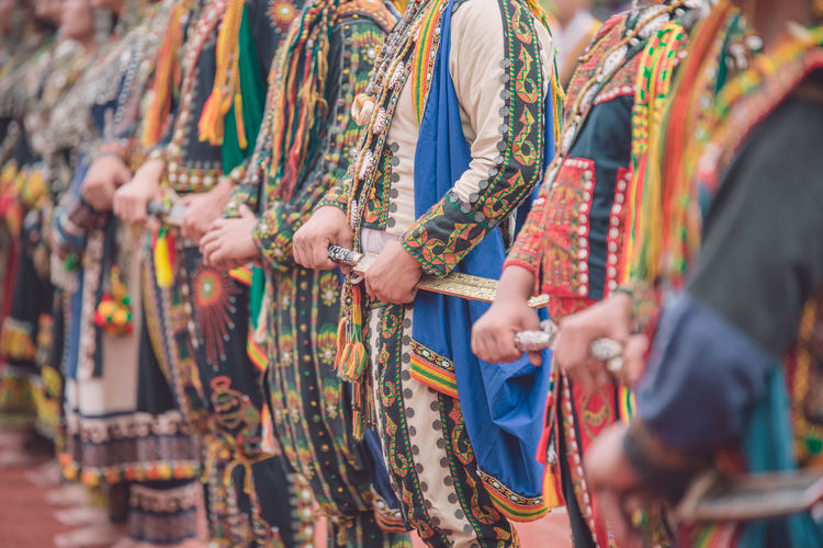 Low angle view of people in traditional clothing
