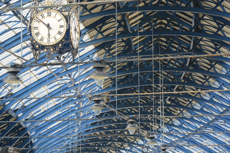 Low angle view of clock at brighton railway station