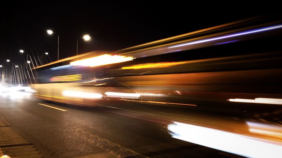 Light trails on road at night