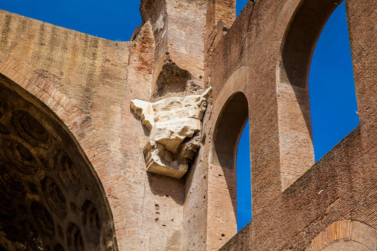 Detail of the walls of the basilica of maxentius and constantine in the roman forum in rome