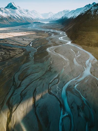 High angle view of snow covered landscape