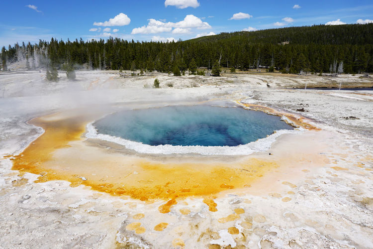 High angle view of geyser at yellowstone national park