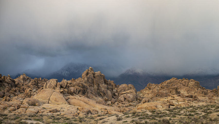 Desert boulders in the alabama hills in front of contiguous amer
