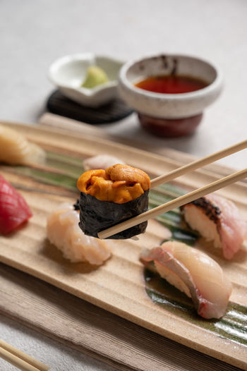 Close-up of sushi on table