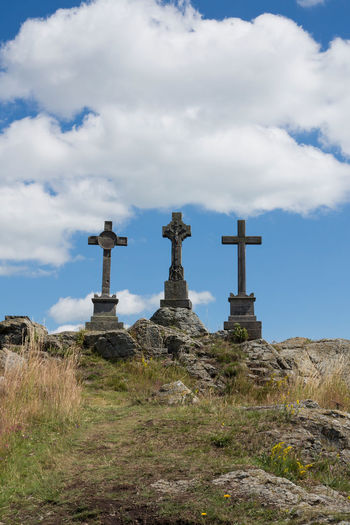 Trinity crosses on the hill, prameny village, czech republic