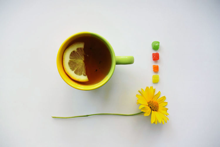 Yellow table against white background