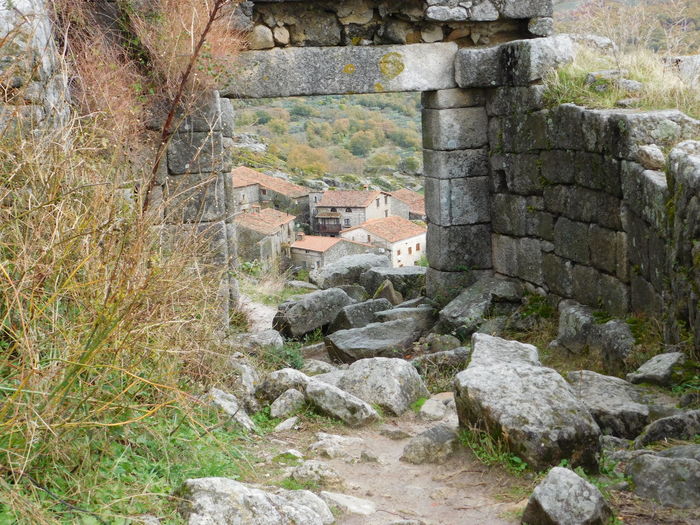 Stone wall of old ruins