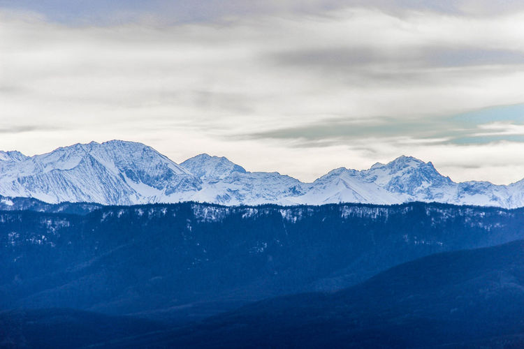 Scenic view of snowcapped mountains against sky