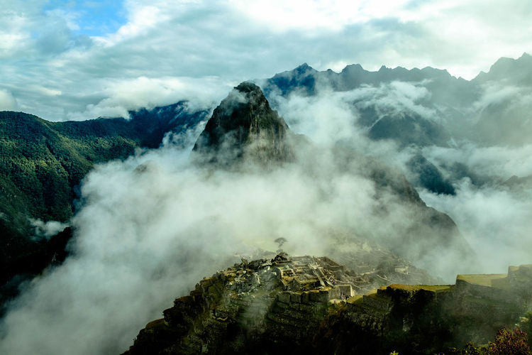 Scenic view of mountain range against sky
