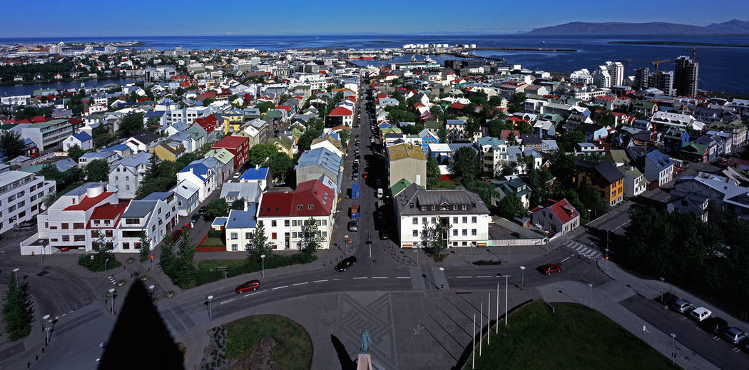 High angel view of reykjavik's down town area