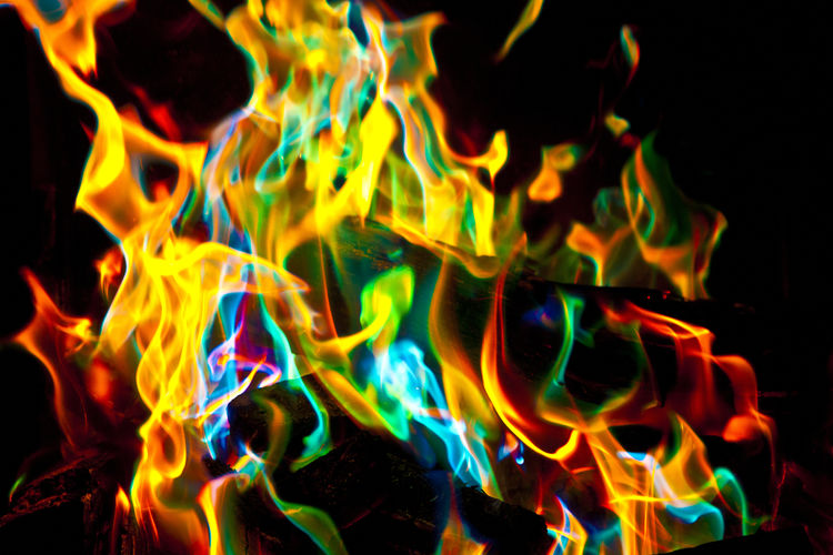 Close-up of illuminated fire against black background