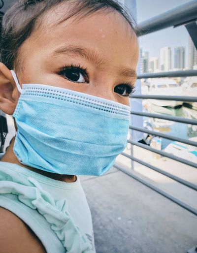 Close-up of girl wearing mask