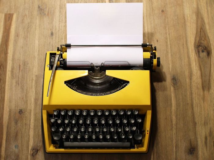 High angle view of typewriter on table