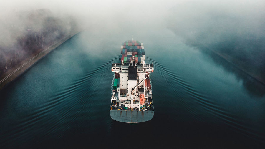Aerial view of freight transportation on sea