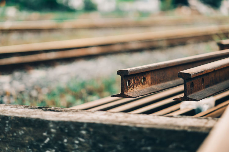 Close-up of abandoned railroad track