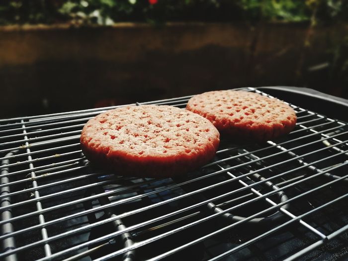 Close-up of meat on barbecue grill